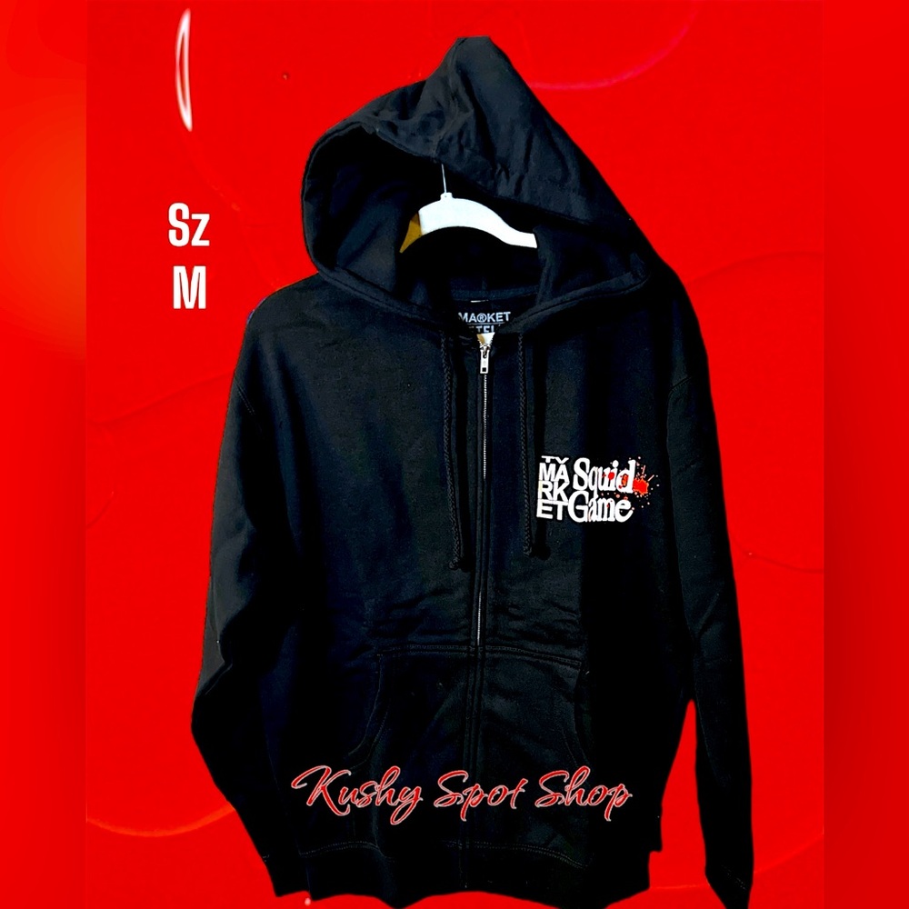 NWT‼️🦑 MARKET/NETFLIX/PACSUN COLLAB SQUID GAME🦑🎮🕹️ BLK ZIPPER HOODIE SZ XLG✨